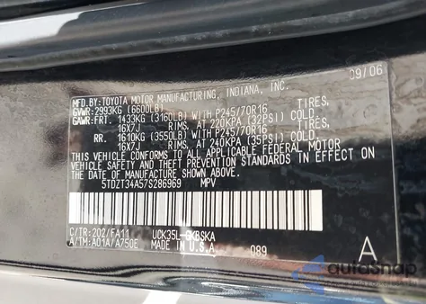 2007 Toyota Sequoia Sr5 V8 from USA, damaged, VIN 5TDZT34A57S286969